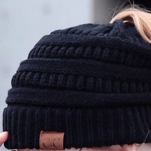 C.C Ponytail Beanie in Black